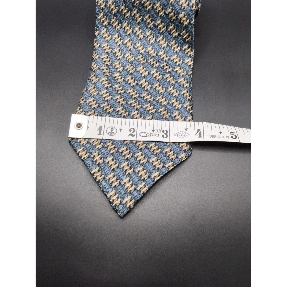 Robert Talbott James INC Men's Silk Tie Blue Gold Beige Woven Geometric Pattern